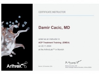 Damir Ćaćić, dr.med., specijalist ortopedije i traumatologijeCertificate orthobiologics instructor en
